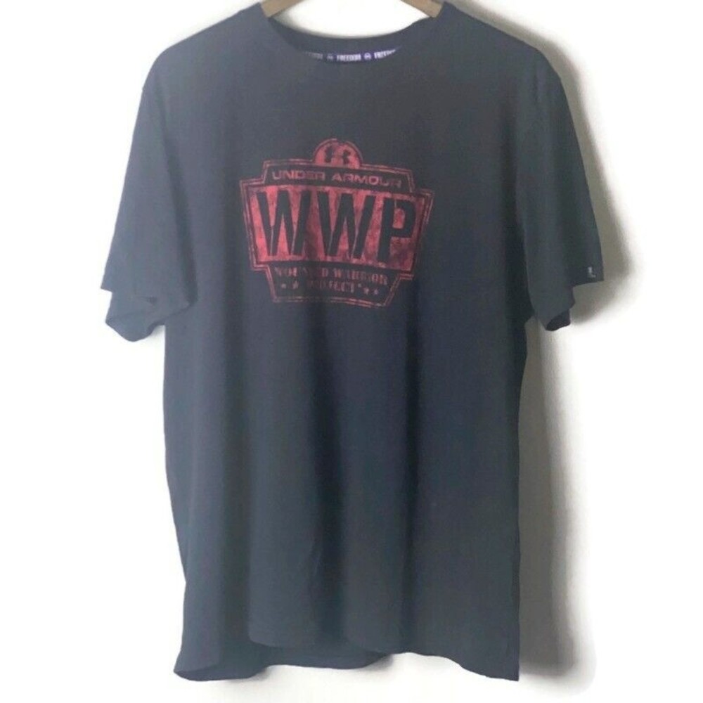 UNDER ARMOUR Mens Black Graphic Short Sleeve T Shirt Size XL Wounded Warrior WWP